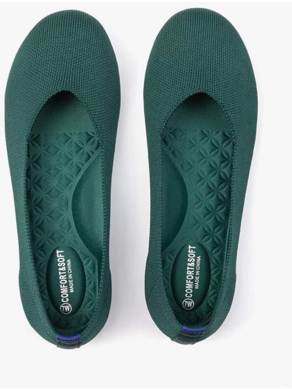 Comfort & Soft Women's Knit Ballet Flats in Deep Green 9.5